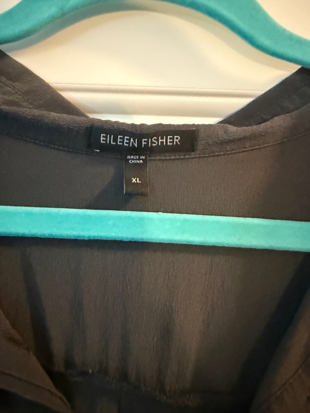 Eileen Fisher silk Charcoal Button-Front Relaxed Collared Blouse - Picture 2 of 5